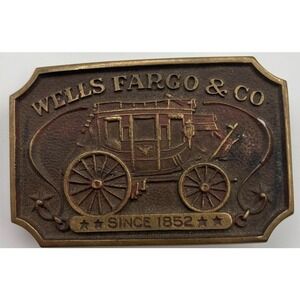 Vintage 1978 Wells Fargo & Co Brass Belt Buckle Stagecoach GH38 Western USA